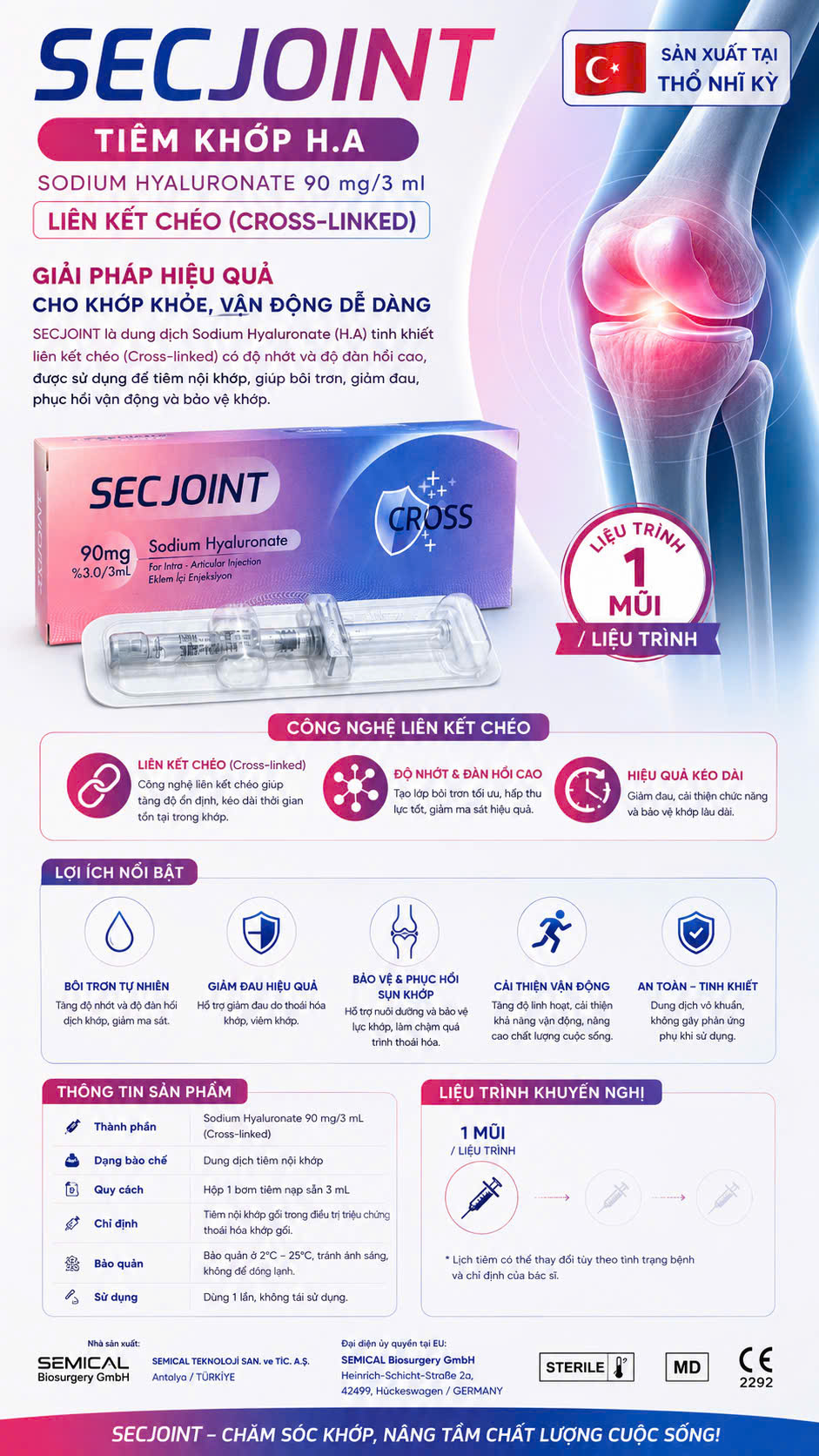 Dịch Tiêm Khớp SECJOINT 90mg/3ml CrossLink | Nhập Khẩu Châu Âu