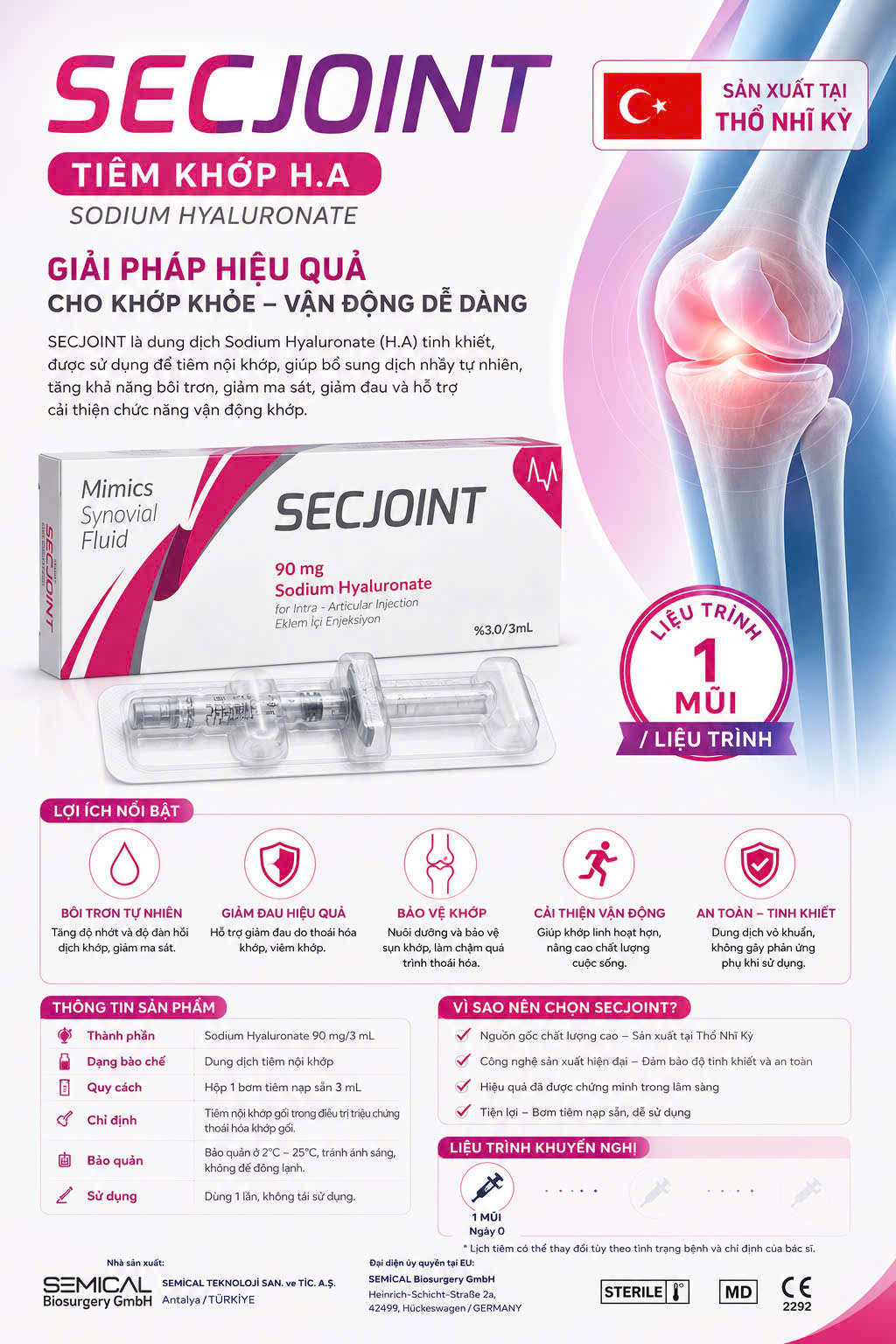 Dịch tiêm khớp H.A Châu Âu – SECJOINT 90mg/3ml